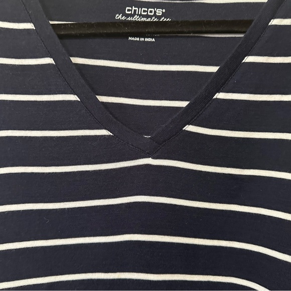 Chico's The Ultimate Tee Size 3 U.S. XL Navy White Striped 100% Pima Cotton - Picture 9 of 9